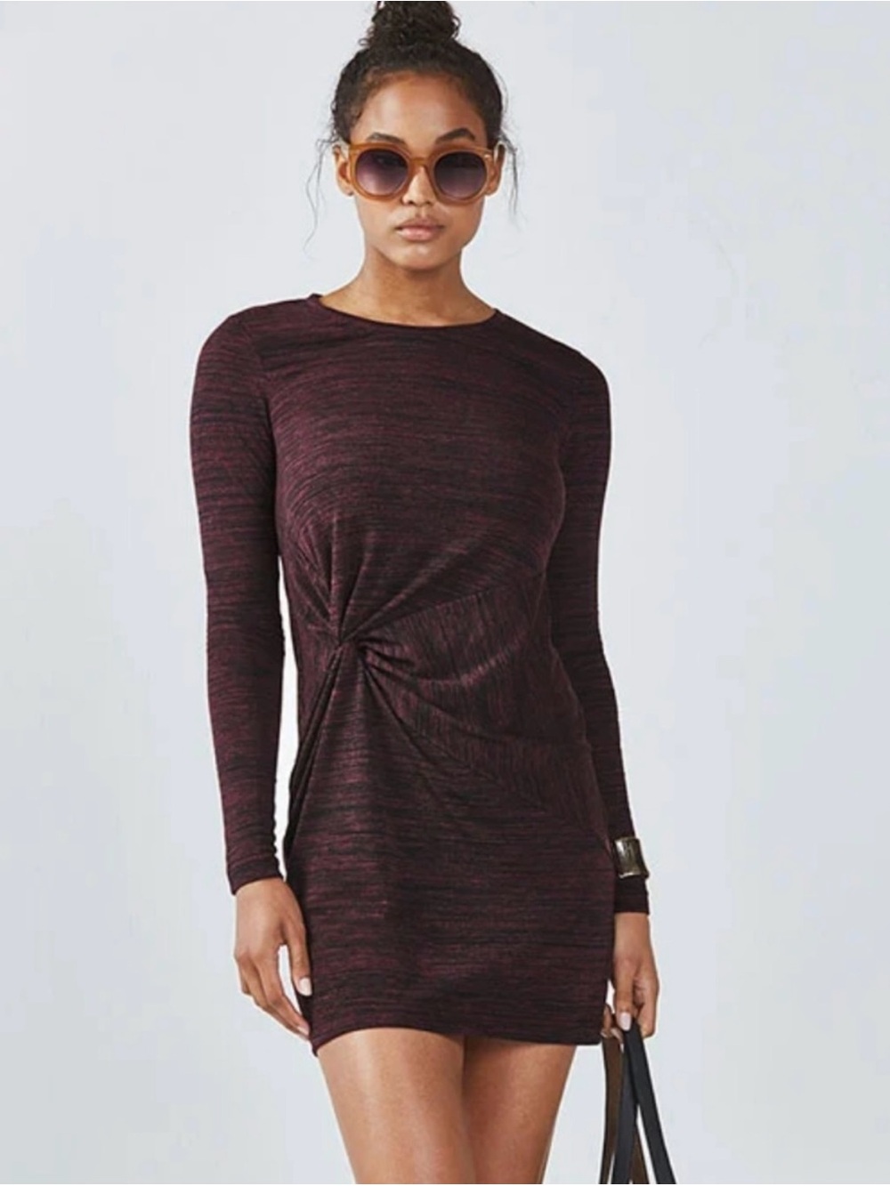 Fabletics Brooke Dress Long-Sleeve Twist Front Bodycon in Burgundy